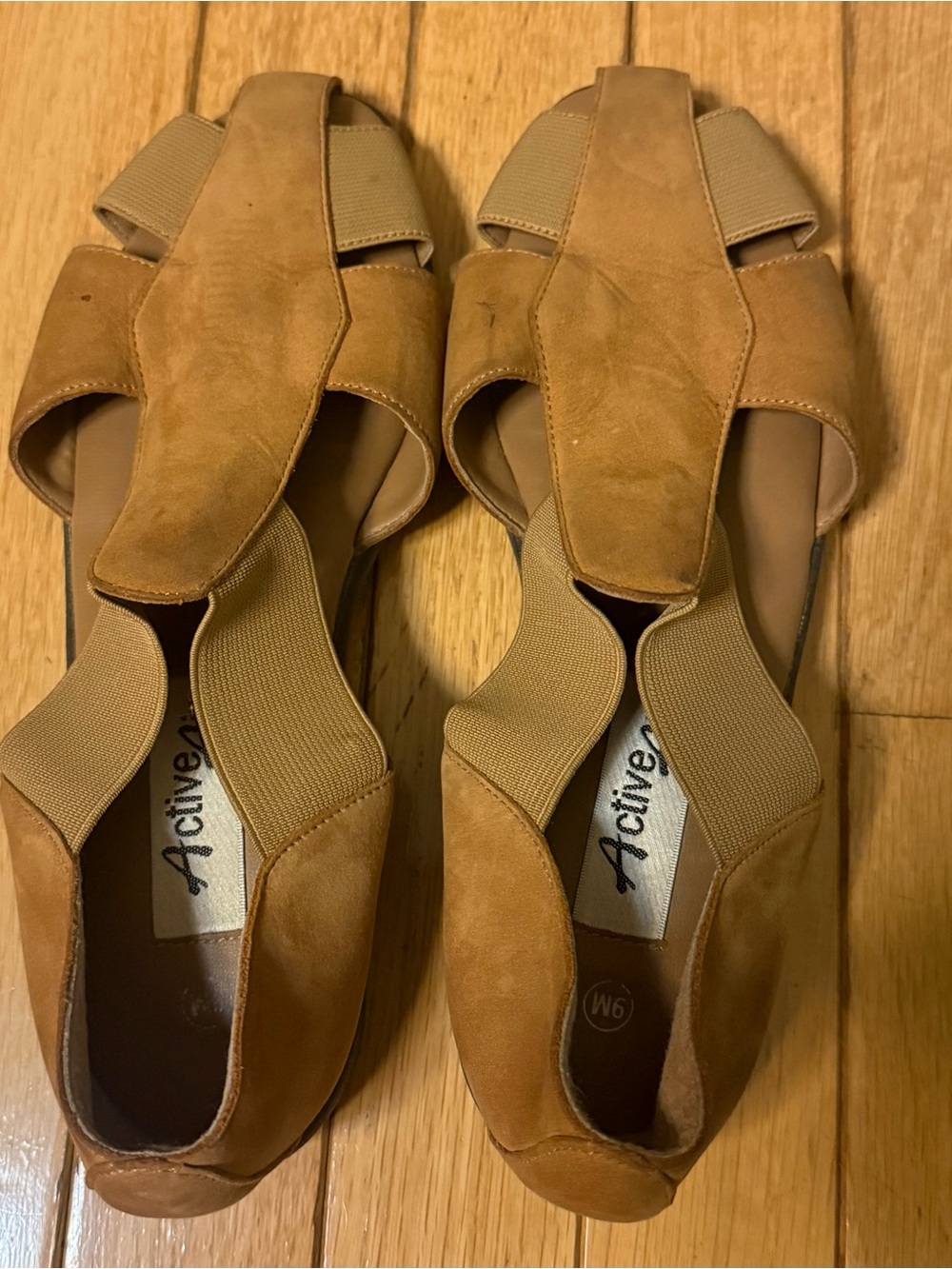 Active USA Women's Tan Suede Open-Toe Sandals